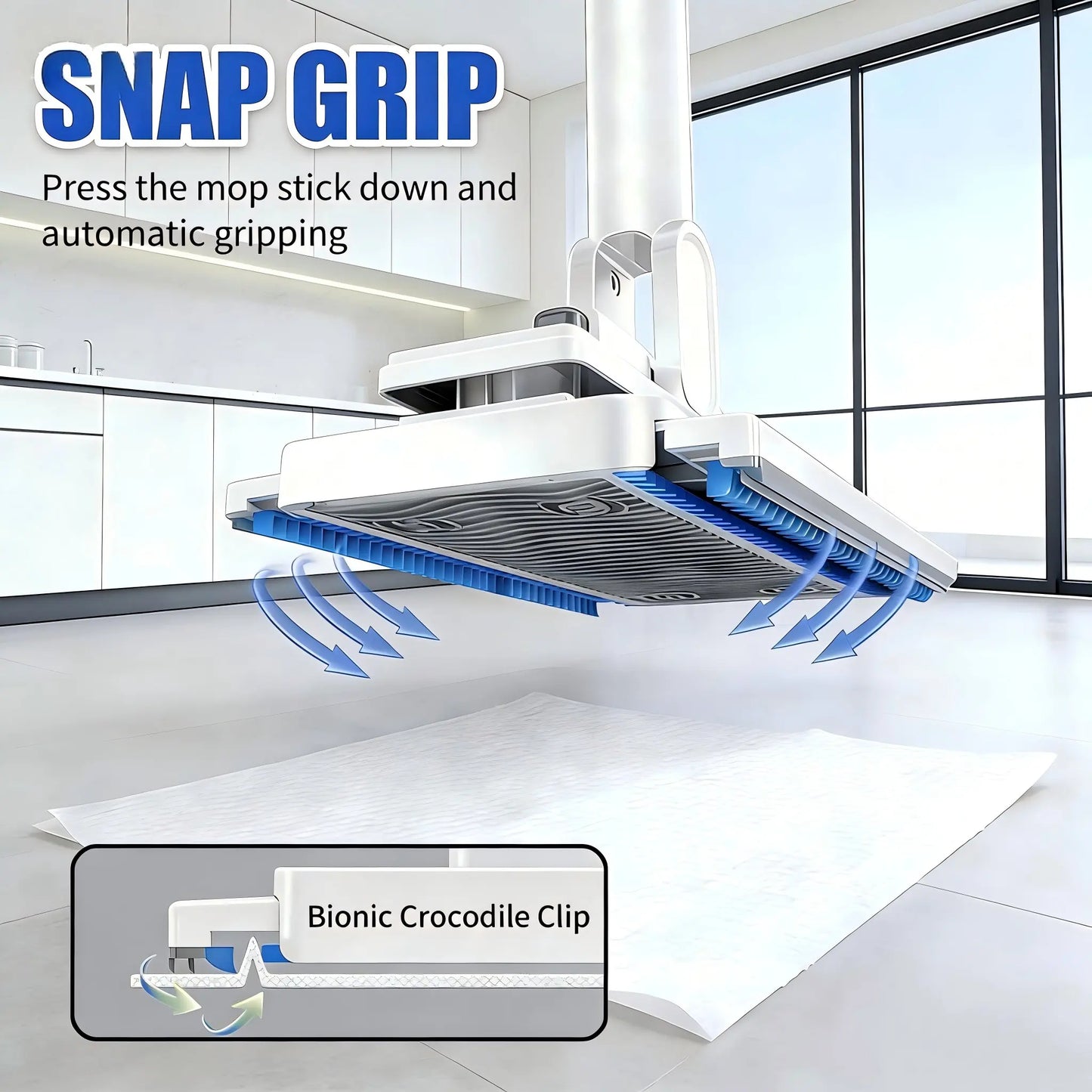Hands-Free Floor Mop with Clamp, Dry Wet Use Dust Mop for Hardwood & Tile, Flat Mop System, No Wash Mop
