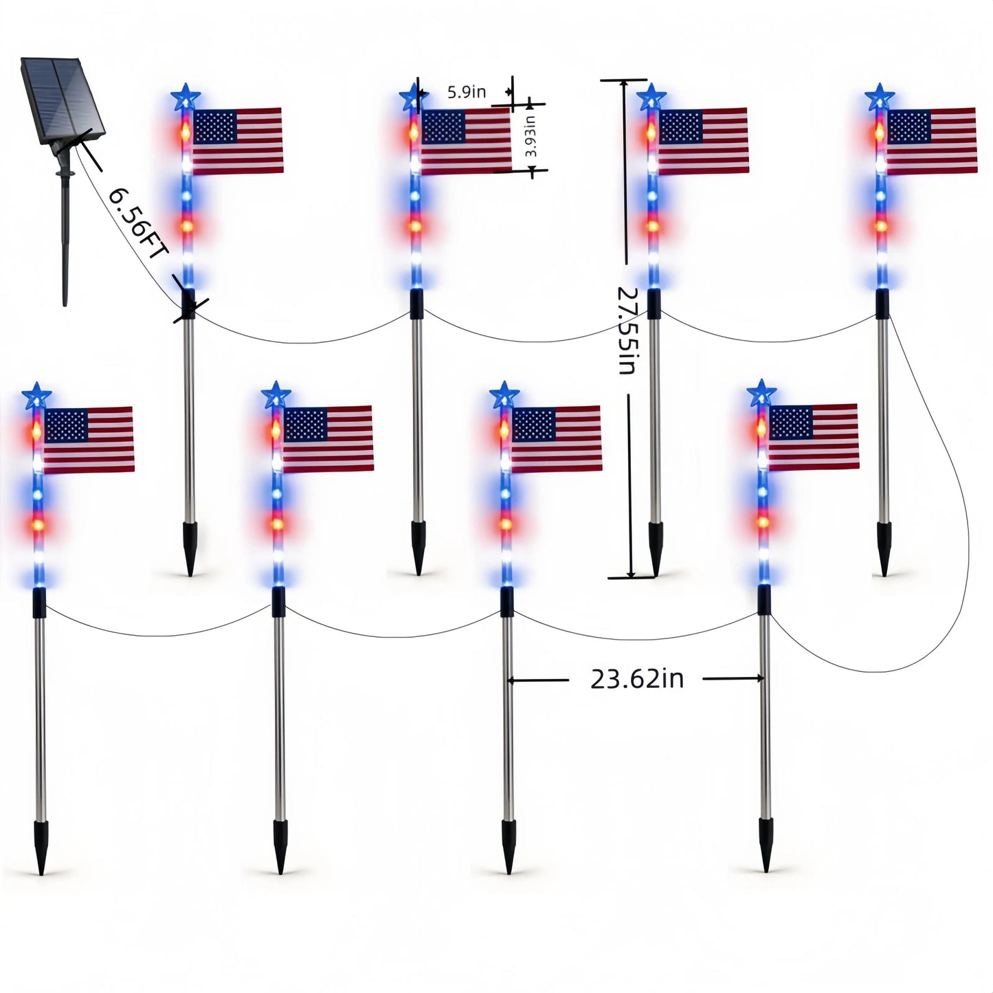 🔥MADE IN USA-8-Piece Flag Light Set🔥 – 4th of July Decorations with 8 Lighting Modes