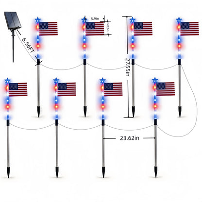 🔥MADE IN USA-8-Piece Flag Light Set🔥 – 4th of July Decorations with 8 Lighting Modes