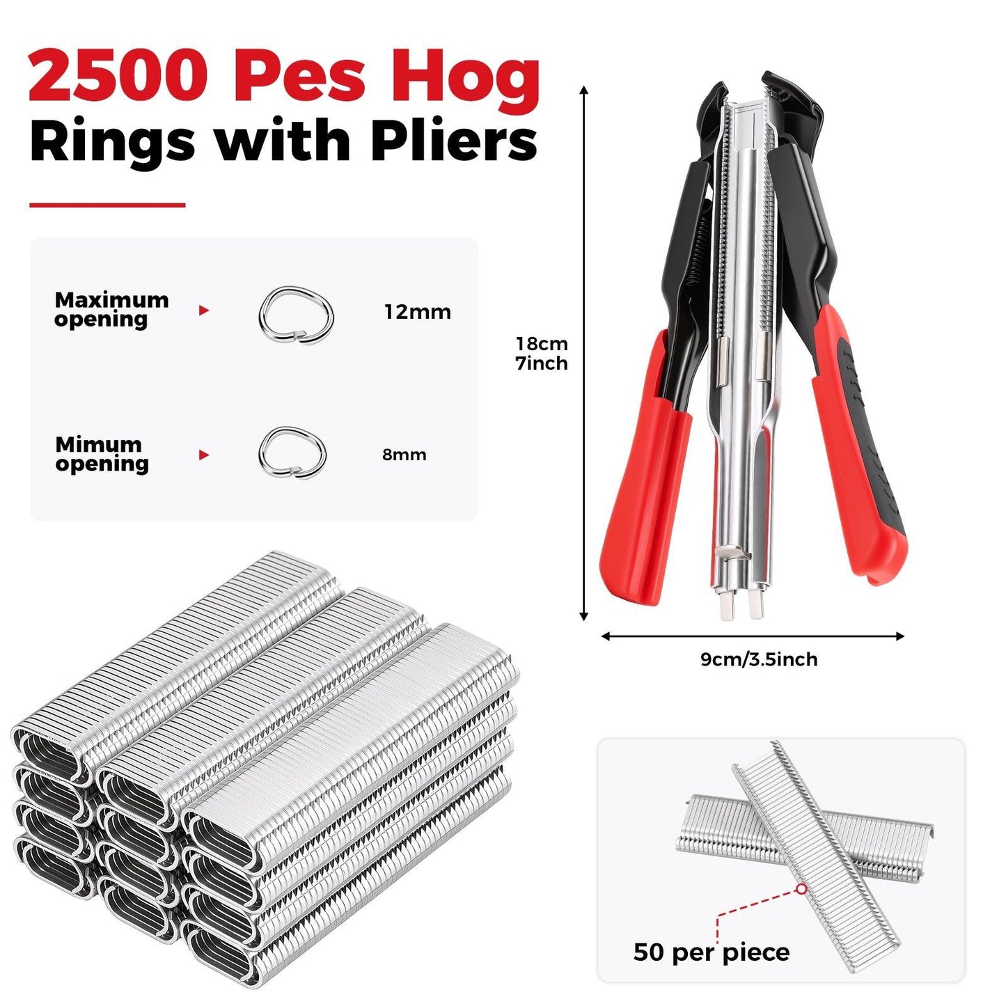🔥LAST DAY 49% OFF - 🛠️100 PCS/600PCS/2500 PCS C Clips Hog Ring Pliers Kit, 3/4'' Hog Ring Nail, Fencing Plier Staple Gun Cage Clamp