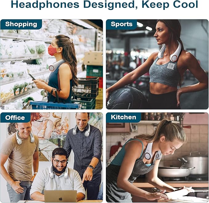 Portable Neck Fan - Hands-Free Bladeless Personal Wearable Fan, 3-Speed USB Rechargeable Cooling Fan for Travel, Office & Outdoor