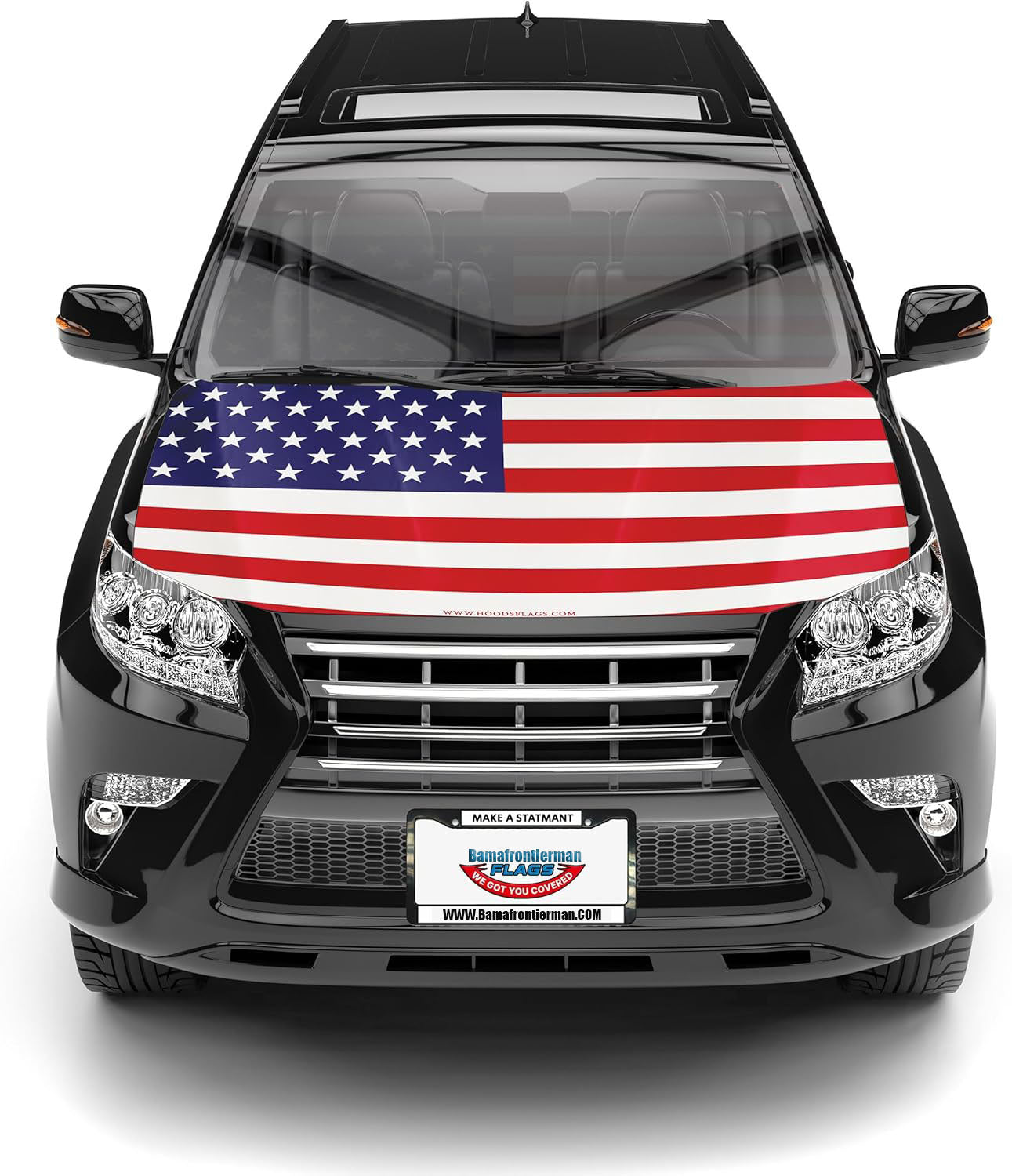 American Flag Car Hood Cover With Dual Triangle Clips Fits Trucks SUVs Sedans Jeep Commemorative Edition