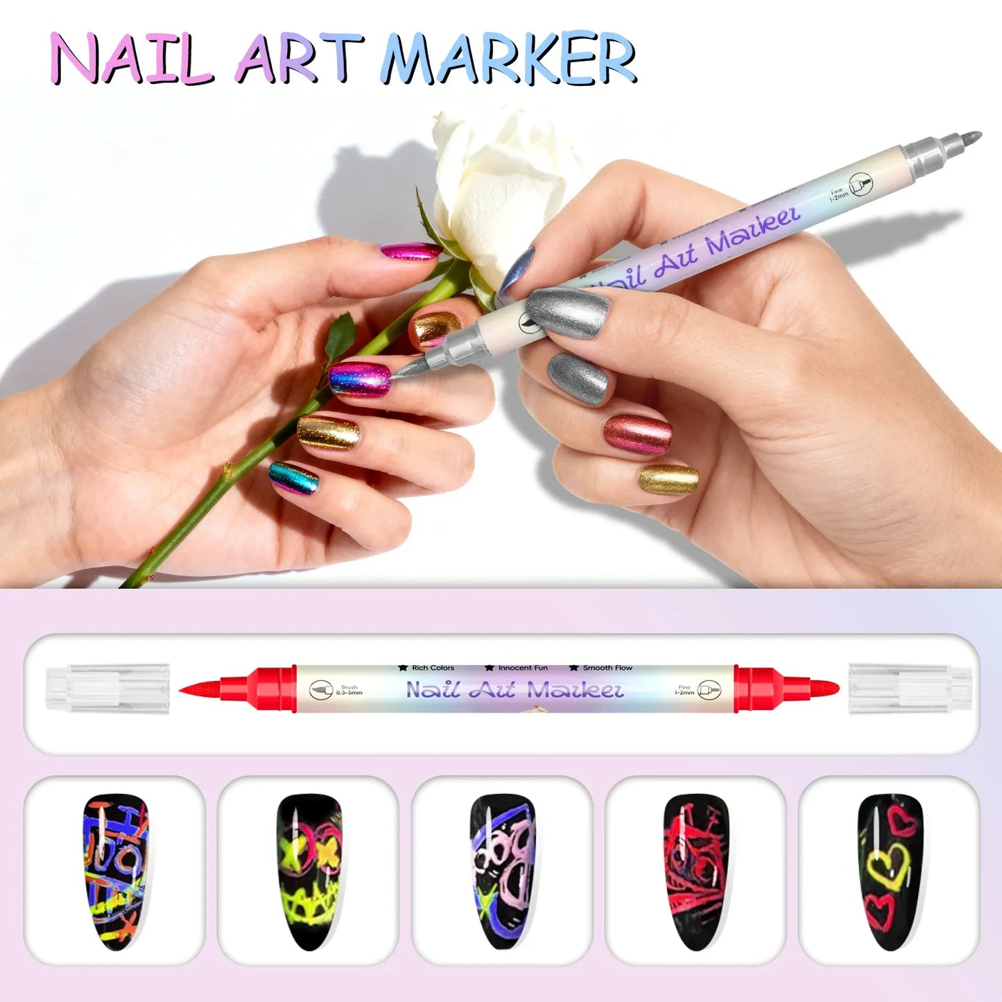 12/24 Colors Nail Art Marker – DIY 3D Markers for Drawing, Dotting & Manicure