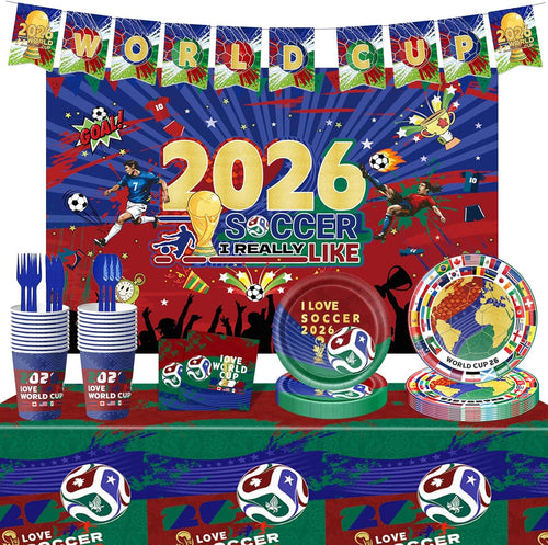 2026 World Soccer Party Decorations, 154 Pcs Party Kit for Party, Serve 10