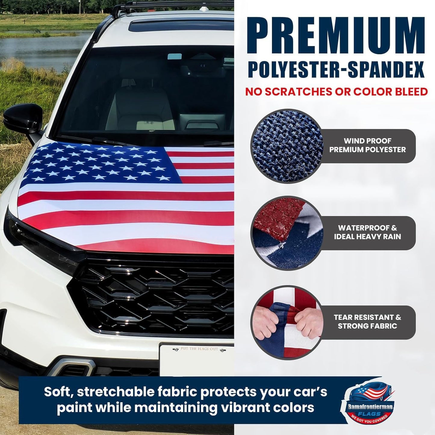 American Flag Car Hood Cover With Dual Triangle Clips Fits Trucks SUVs Sedans Jeep Commemorative Edition