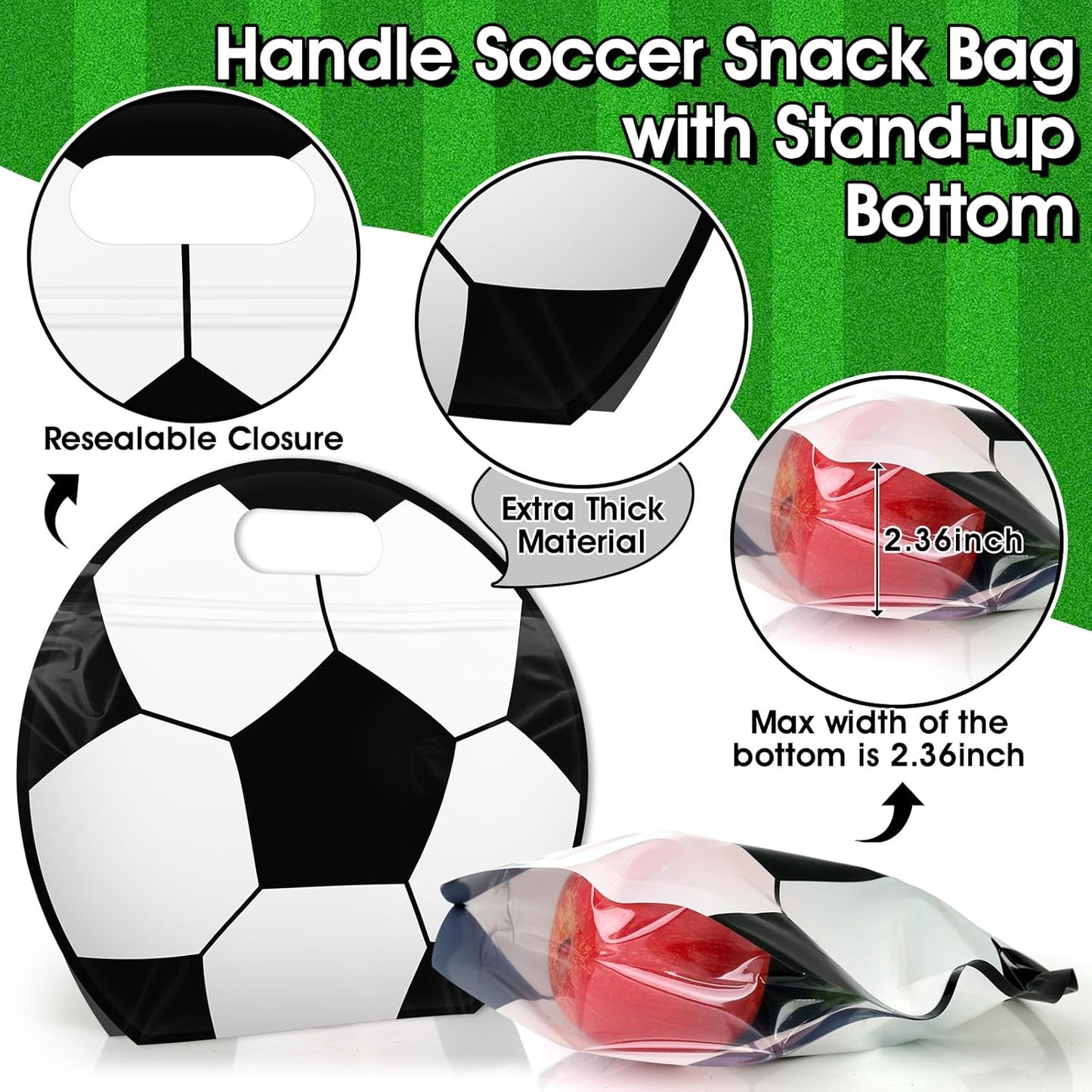 24pcs Soccer Snack Bags with Handles Reusable Sealed Candy Bags