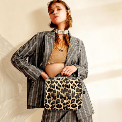 Leopard Print Makeup Case with Mirror & Dimmable LED Lights