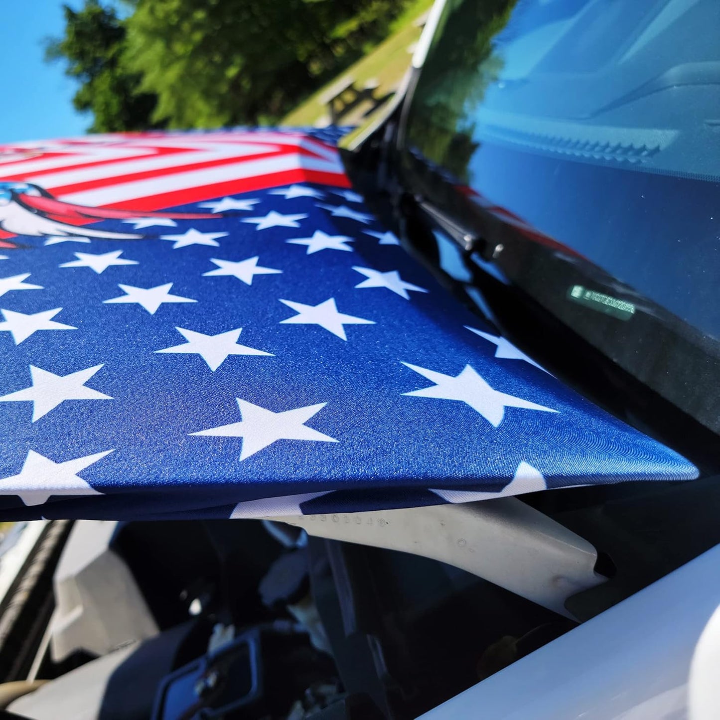 American Flag Car Hood Cover With Dual Triangle Clips Fits Trucks SUVs Sedans Jeep Commemorative Edition