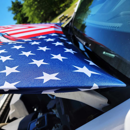 American Flag Car Hood Cover With Dual Triangle Clips Fits Trucks SUVs Sedans Jeep Commemorative Edition