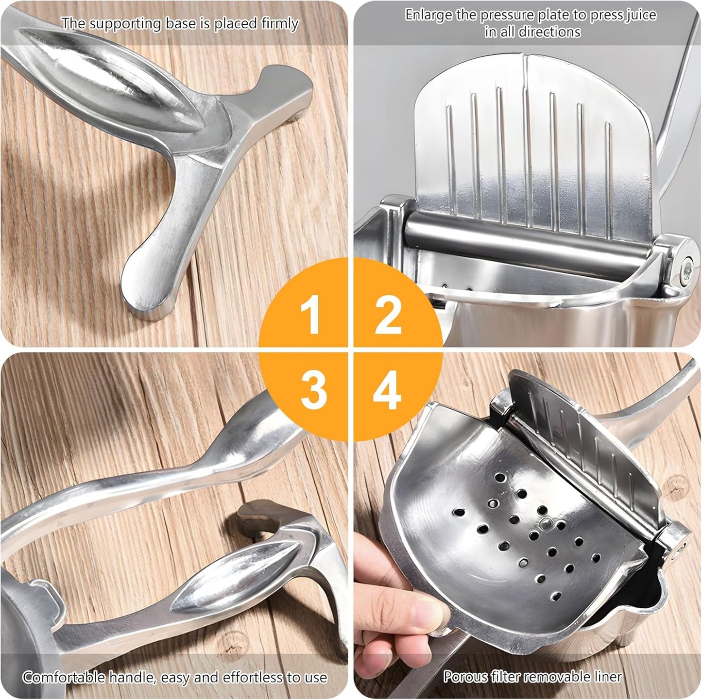 Manual aluminum citrus press – ergonomic lever juicer for lemons and oranges, sturdy design and easy to clean