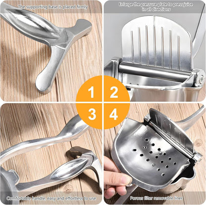 Manual aluminum citrus press – ergonomic lever juicer for lemons and oranges, sturdy design and easy to clean