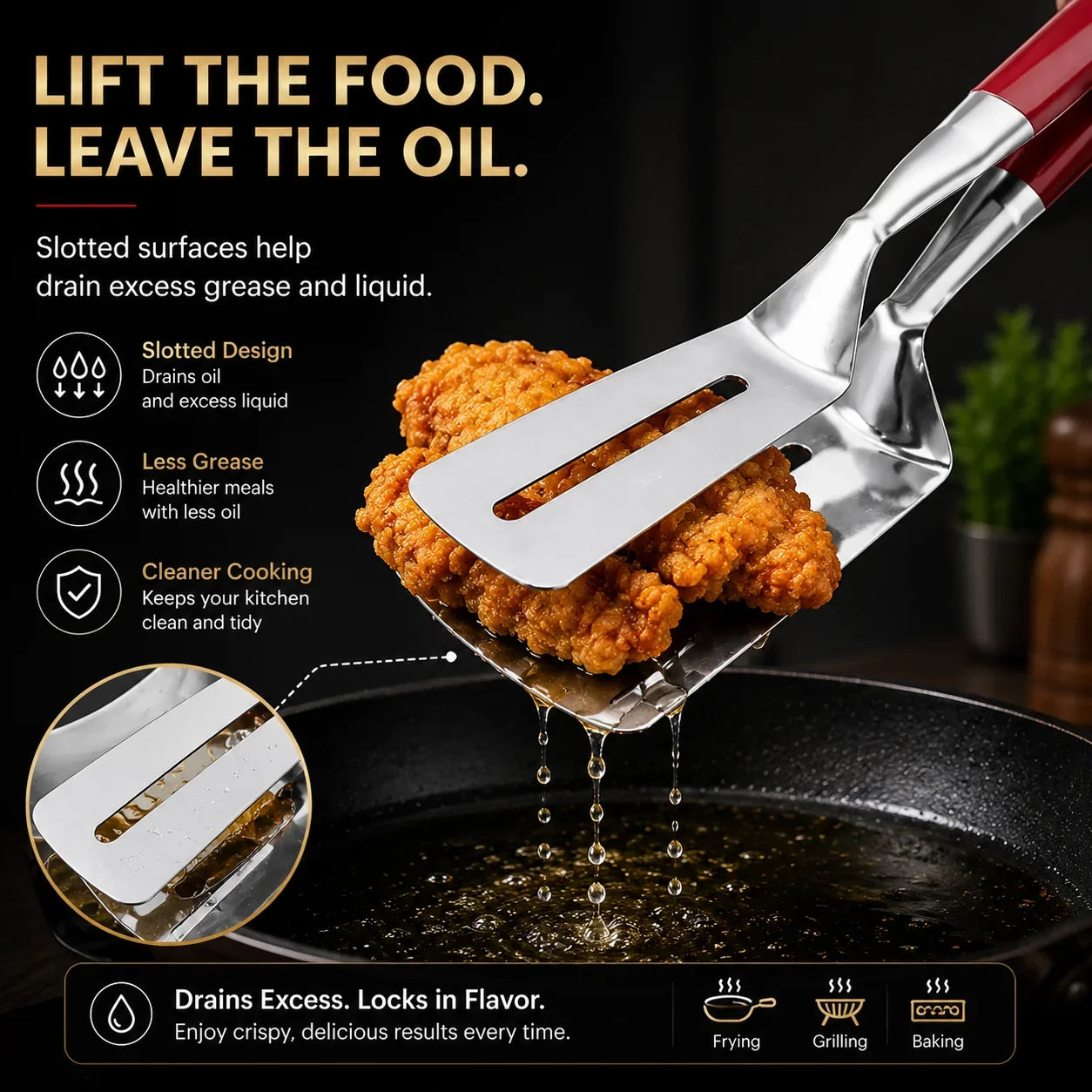 🔥 Limited-Time 50% OFF 🥩 2-in-1 Spatula Tongs — Grip, Flip, Drain & Serve with Ease