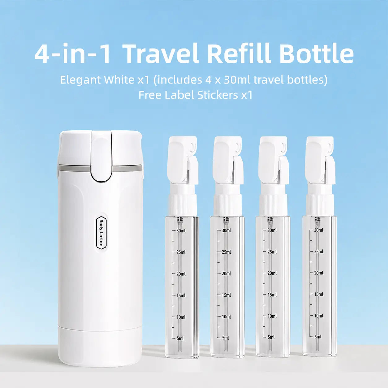 ✈️ 4-in-1 Leakproof Refillable Travel Toiletry Dispenser