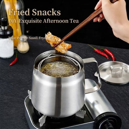 3-in-1 Stainless Steel Deep Fryer Pot – Fry, Strain & Store Oil