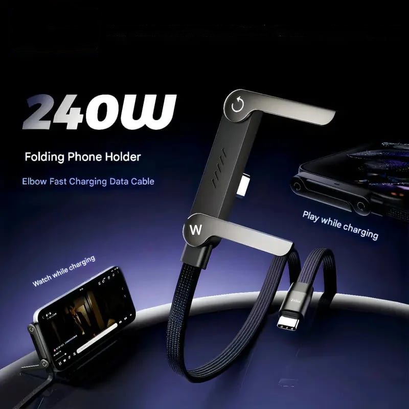 ⚡HOT SELL🔥 2-in-1 Invisible Holder Charger Cable - 240W Fast Charging Cord with Built-In Phone Stand