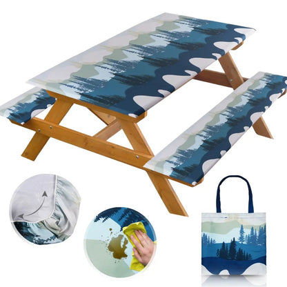 🧺Stretch Picnic Tablecloth Set | Bench Covers + Carry Bag Included 👜