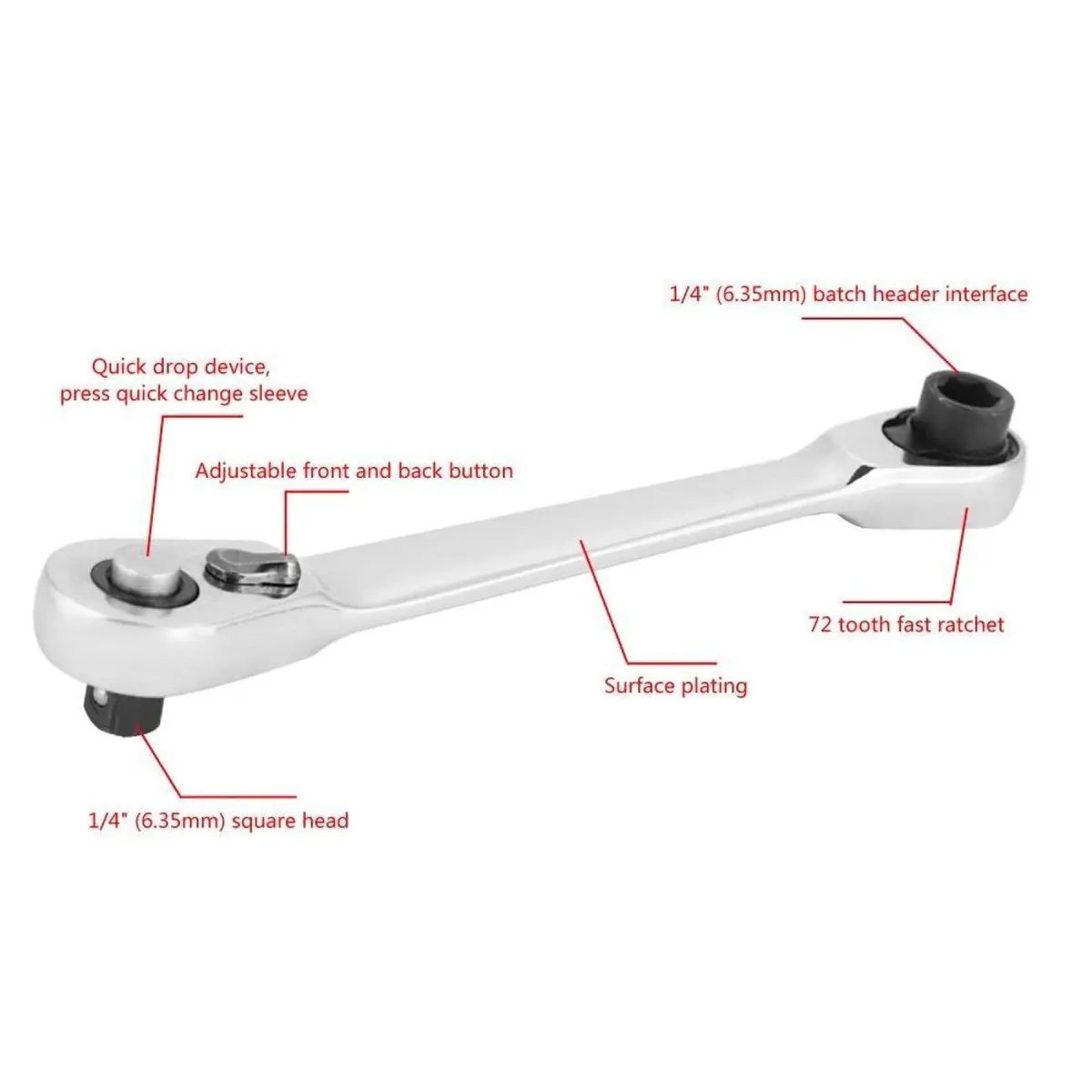 ✨1/4 Inch Mini Double Headed Ratchet Wrench Silver 72-Tooth 5° Quick Release Drive Socket Tool