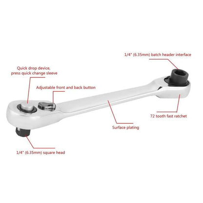 ✨1/4 Inch Mini Double Headed Ratchet Wrench Silver 72-Tooth 5° Quick Release Drive Socket Tool