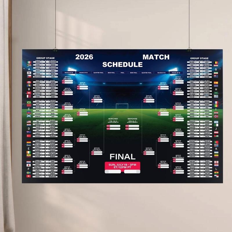 ⚽🏆Graphic World Soccer 2026 Schedule Wall Chart, Soccer Fixtures Chart, Soccer Cup 2026 Result Chart （3 Jumbo Posters ）