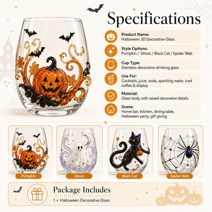 🎃 3D Halloween Artisan Glass Cups, Festive Parties & Cozy Fall Home Bar Vibes