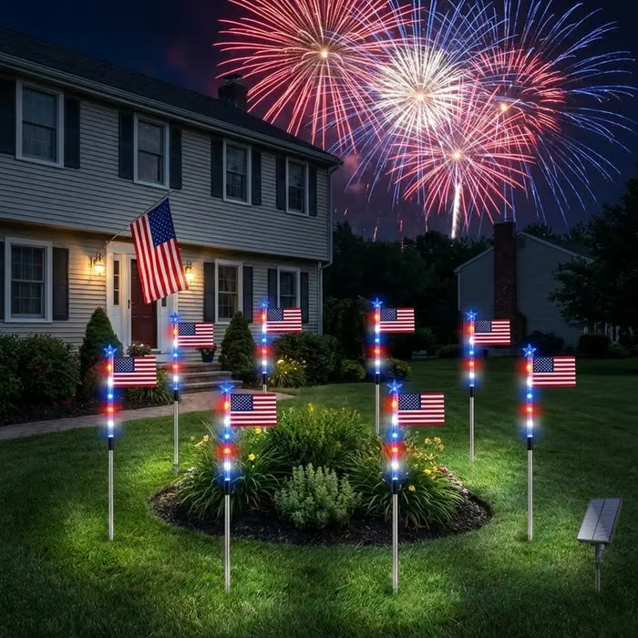 🔥Last Day-70% OFF🔥8 Solar American Flag Pathway Lights – Red, White & Blue Yard Glow for 250th Independence Celebration 🇺🇸✨