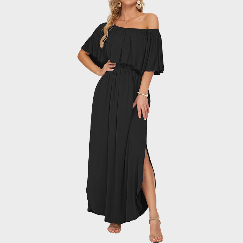 ⭐ 🔥Limited Time | Cold Shoulder Ruffle Maxi Dress with Pockets