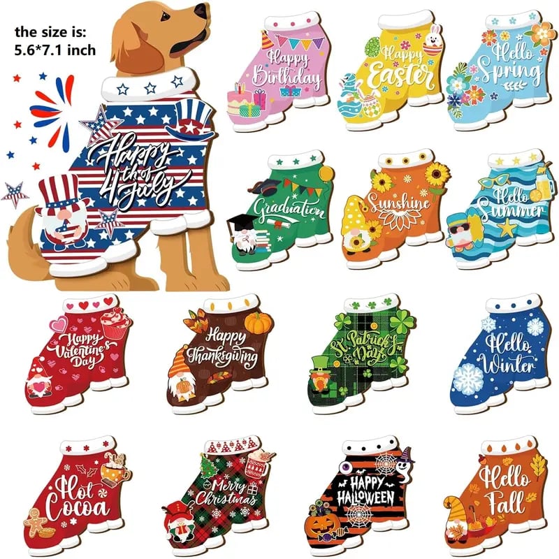 Cute Animal Wooden Sign – Interchangeable Magnetic Hats & Seasonal Decor