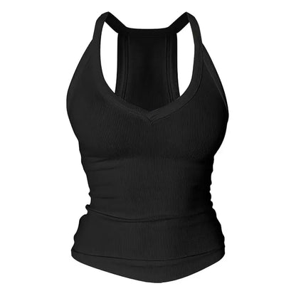 V Neck Cotton Tank Tops with Built-in Shelf Bra Sleeveless Racerback Fitted Basic Cami Shirts