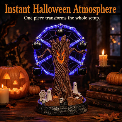 🎃 Halloween Haunted Tree Ferris Wheel Tabletop Decor, Light Up Resin Spooky Ghost Mini Scene Ornament