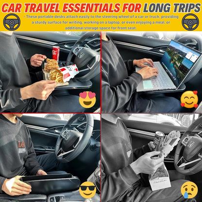 🚗 2-in-1 Car Desk Tray – Steering Wheel Workstation + Side Seat Storage Pocket