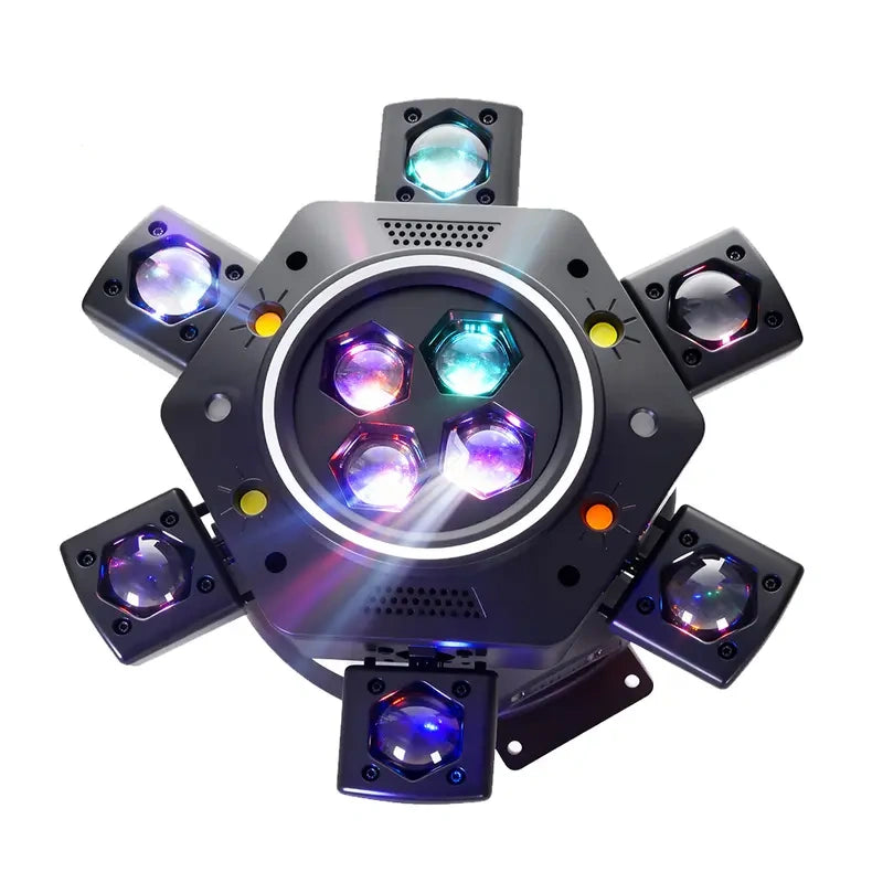 MDT Super 6-IN-1 Moving Head DJ Lights with RGBW 6-Arm Beams, Bee-Eyes Effect