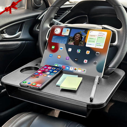 🚗 2-in-1 Car Desk Tray – Steering Wheel Workstation + Side Seat Storage Pocket