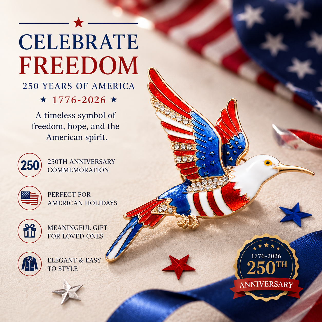 🗽 Buy 1, Get 1 Free 🔥 250th Anniversary Brooch of the Founding of the United States