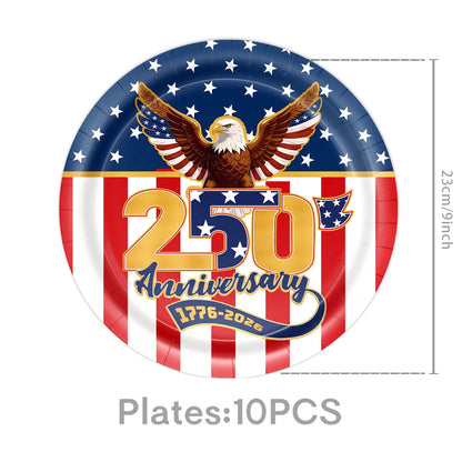 🎉Hot Sell🔥4th of July All-in-One Disposable Party Kit | Perfect for America’s 250th Celebration! 97PCS with Tablecloth, Banners & Cutlery