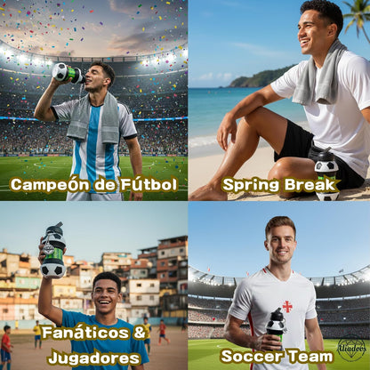 ⚽ Football Sport Design Silicone Collapsible Water Bottles, Sports Bottle with Carabiner Clip