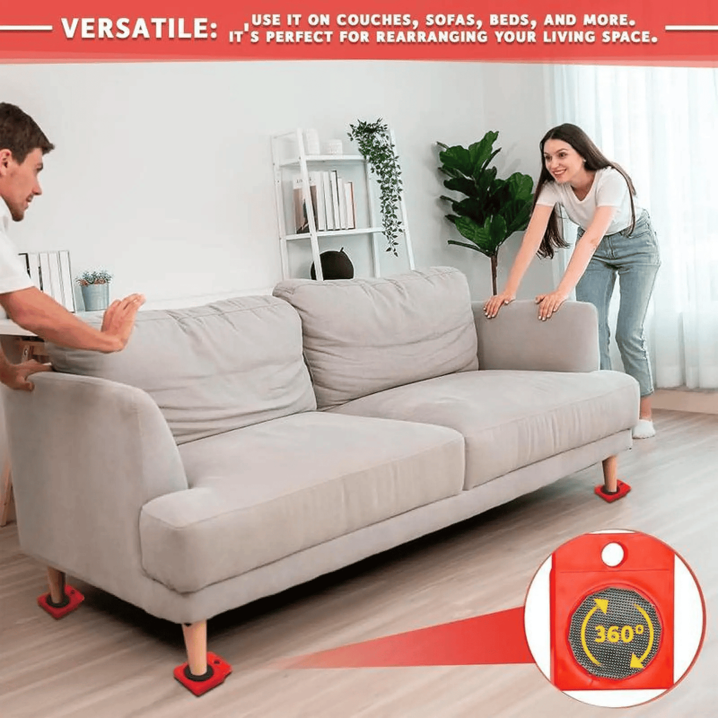 🏠600 Lbs Furniture Moving Dolly Lifter Kit with 360° Rotating Wheels for Heavy Furniture & Peel Stick Floors🪜