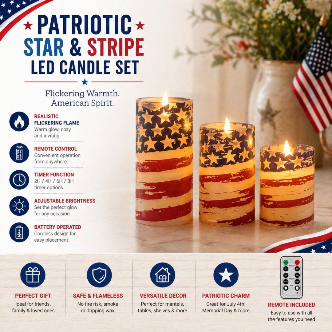 🇺🇸 3-Piece Set - Patriotic Flameless Candles