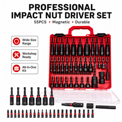 Magnetic Impact Nut Driver Set 55PCS – CR-V Steel Socket Tool Kit for Drill