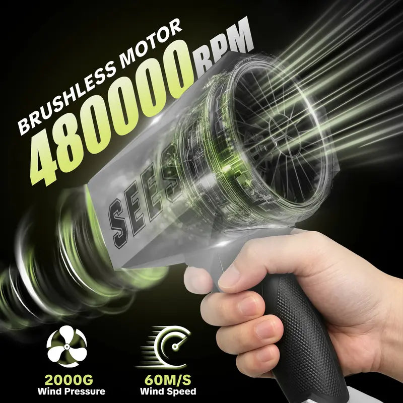 SEESE 2000G Cyber Cordless Leaf Blower Violent TurboFan-120 MPH+BrushlessPure Copper Motor Jet Fan