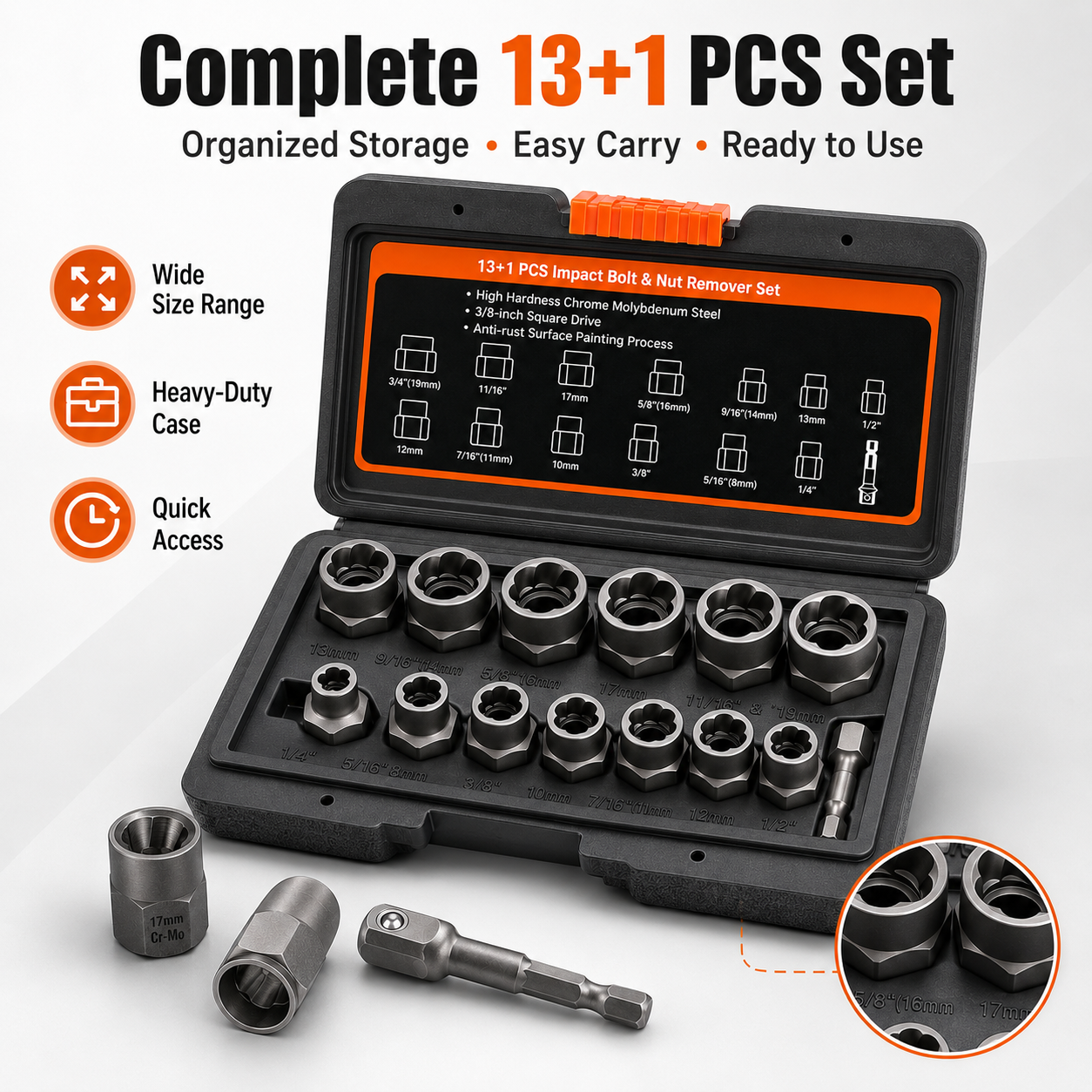 🔩13+1 PCS Impact Bolt & Nut Remover Set