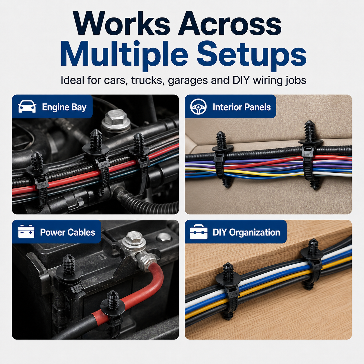 110 PCS Automotive Installation Black Push Mount Cable Zip Ties Assorted Sizes