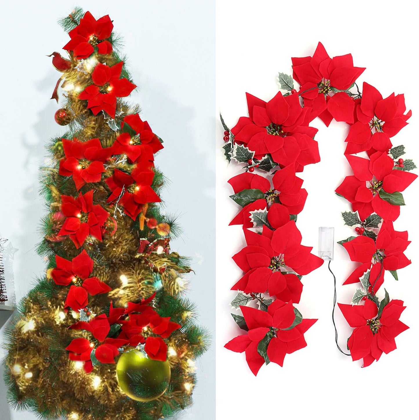 Red Flower Christmas String Lights | Cozy Holiday & Party Decor