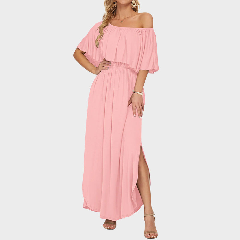 ⭐ 🔥Limited Time | Cold Shoulder Ruffle Maxi Dress with Pockets