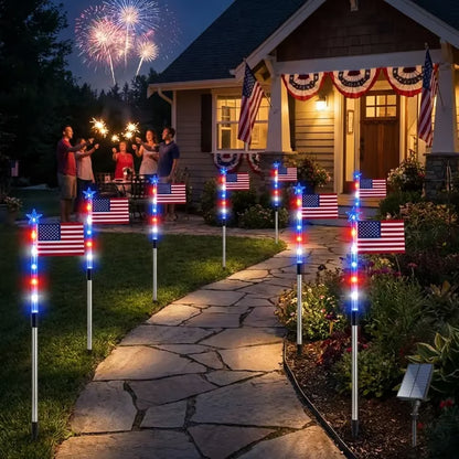 🔥Last Day-70% OFF🔥8 Solar American Flag Pathway Lights – Red, White & Blue Yard Glow for 250th Independence Celebration 🇺🇸✨