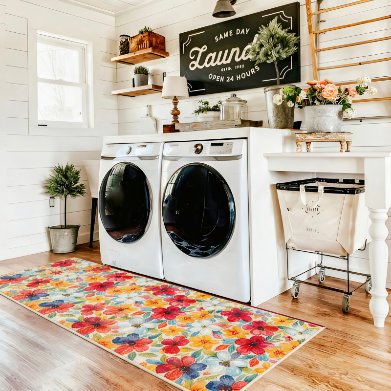 Washable Flower Runner Rug– Non-Slip & Pet-Friendly