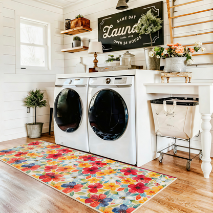 Washable Flower Runner Rug– Non-Slip & Pet-Friendly