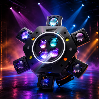 MDT Super 6-IN-1 Moving Head DJ Lights with RGBW 6-Arm Beams, Bee-Eyes Effect