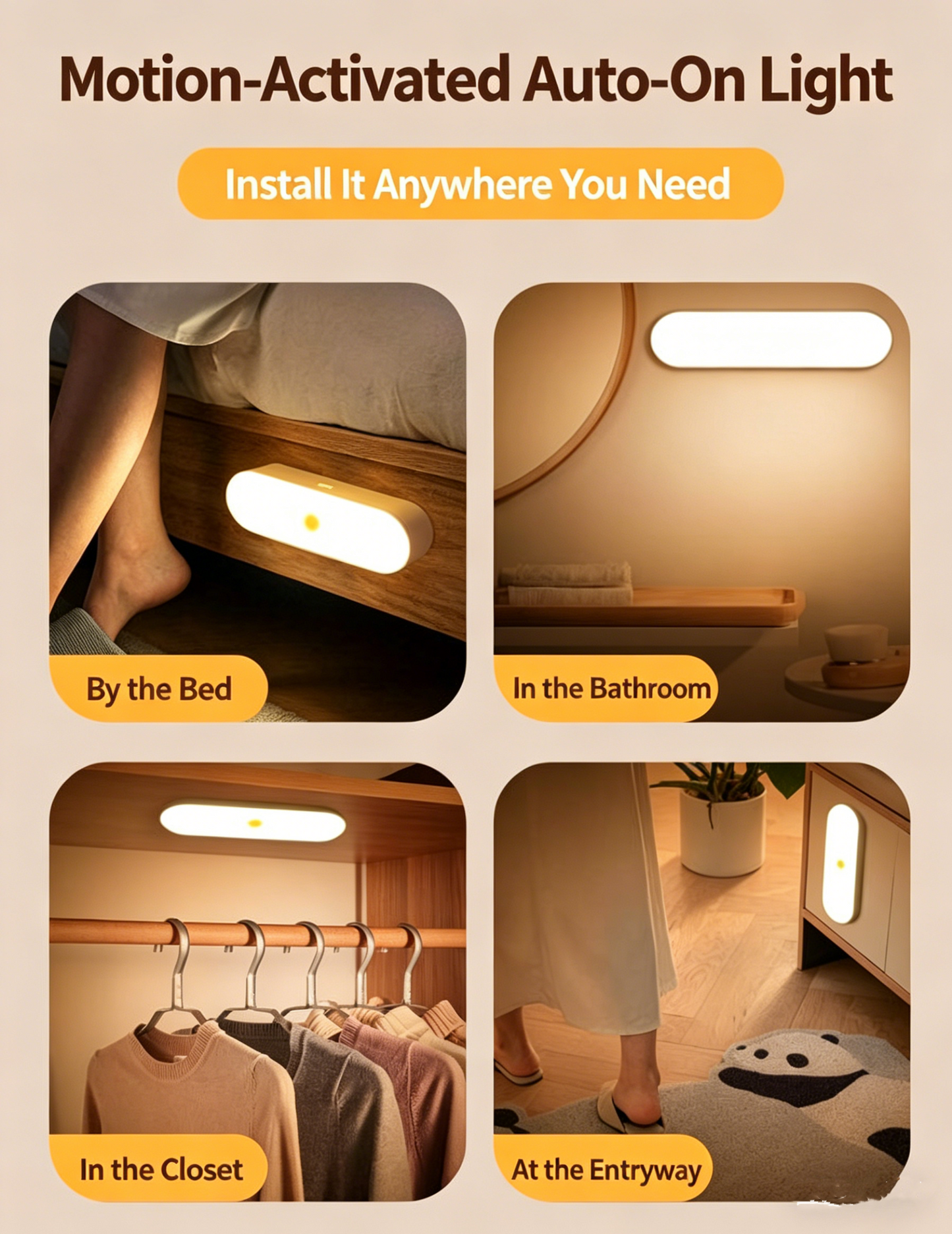 🏆The Ultimate Smart Sensor Night Light: 100% Wireless & Eco-Friendly • Auto-On/Off • 100-Day Battery •  3-Second Install🛠️🌙