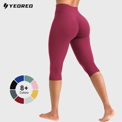 Womens Workout Capri Leggings 17" No Front Seam High Waisted Hidden Scrunch Gym Yoga Pants,summerwins summerwins
