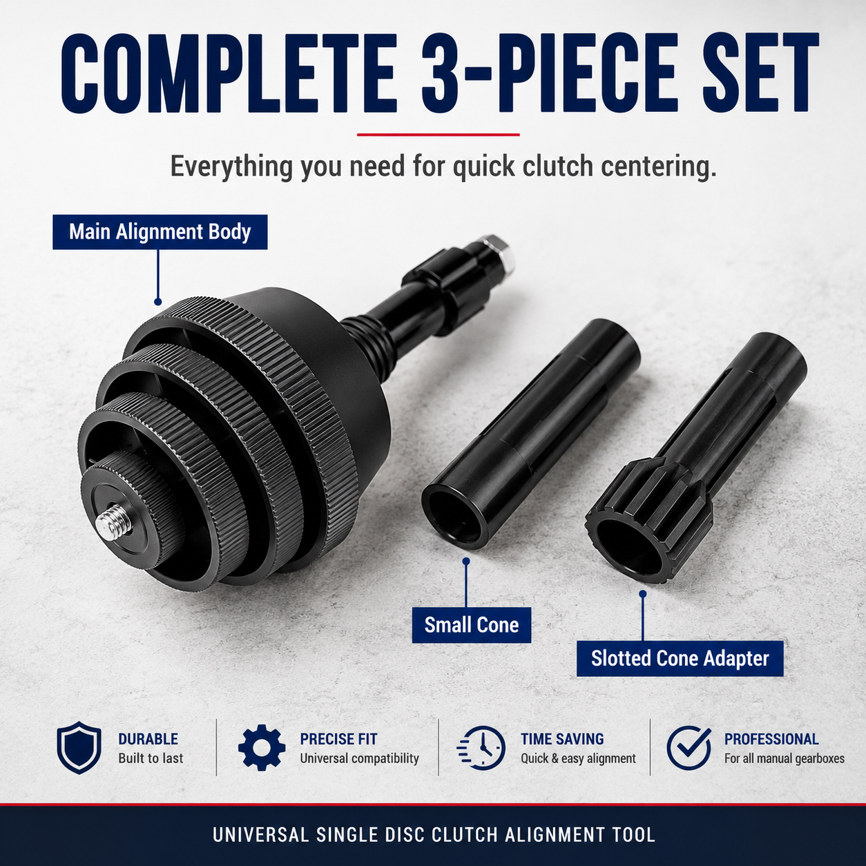 🔧 Universal Single Disc Clutch Alignment Tool with 2 Replaceable Plastic Sleeves for Cars & Light Trucks
